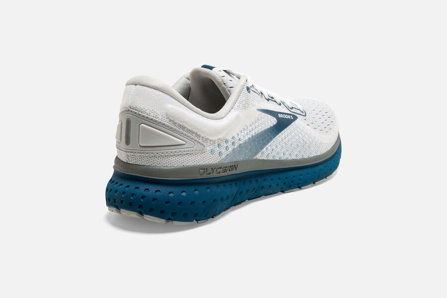 Brooks Running Shoes Mens White/Blue - Glycerin 18 Road - 7594-LRSIW